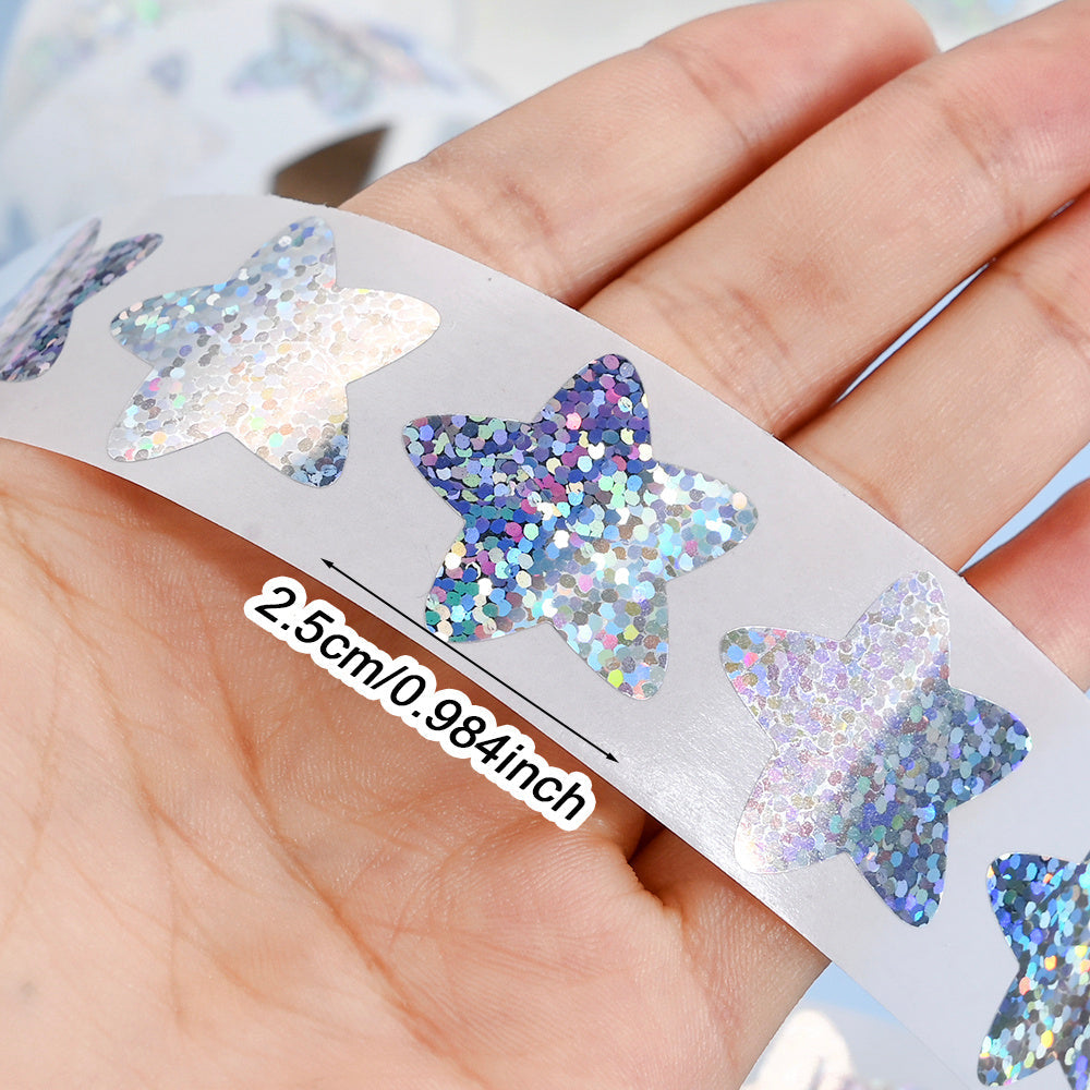 3-Roll Rainbow Laser Heart, Star & Round Self-Adhesive Stickers