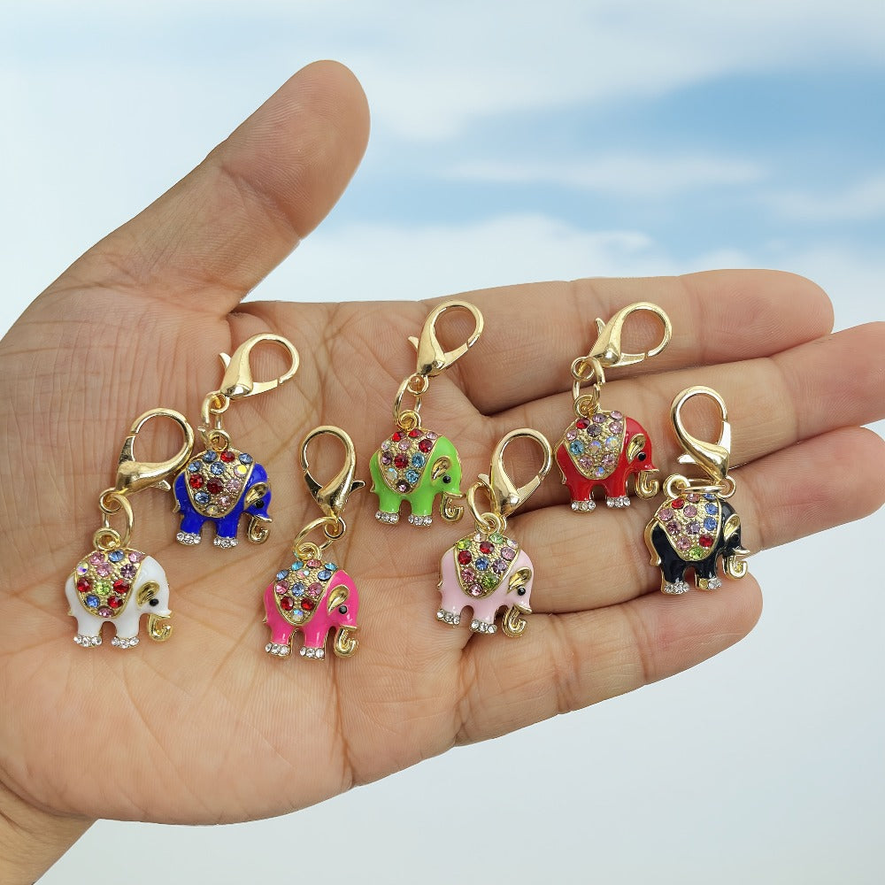 18PCS Rhinestone & Enamel Elephant Mini Keychain Set