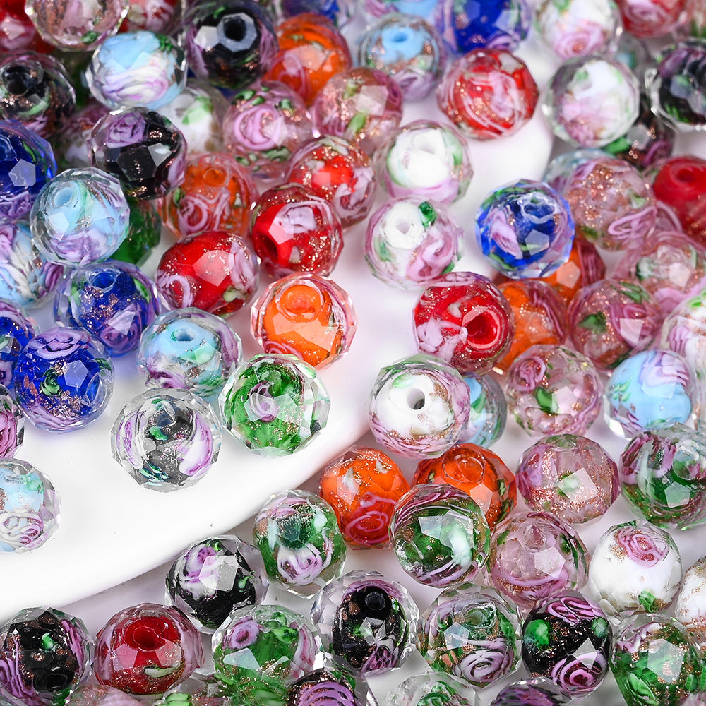 Faceted Rose Flower Glass Beads