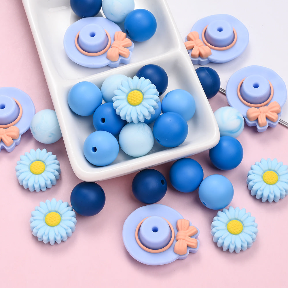 30PCS Hat & Daisy Silicone Bead Set