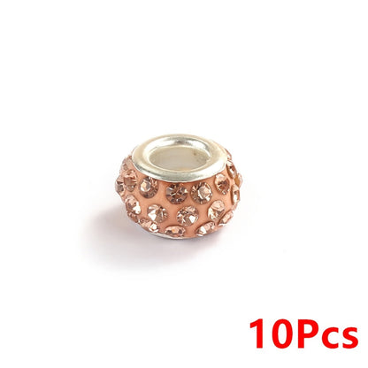 10-Piece Random Multicolor European-Style Rhinestone Large Hole Beads