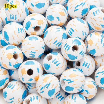 Marine-Themed Wooden Beads
