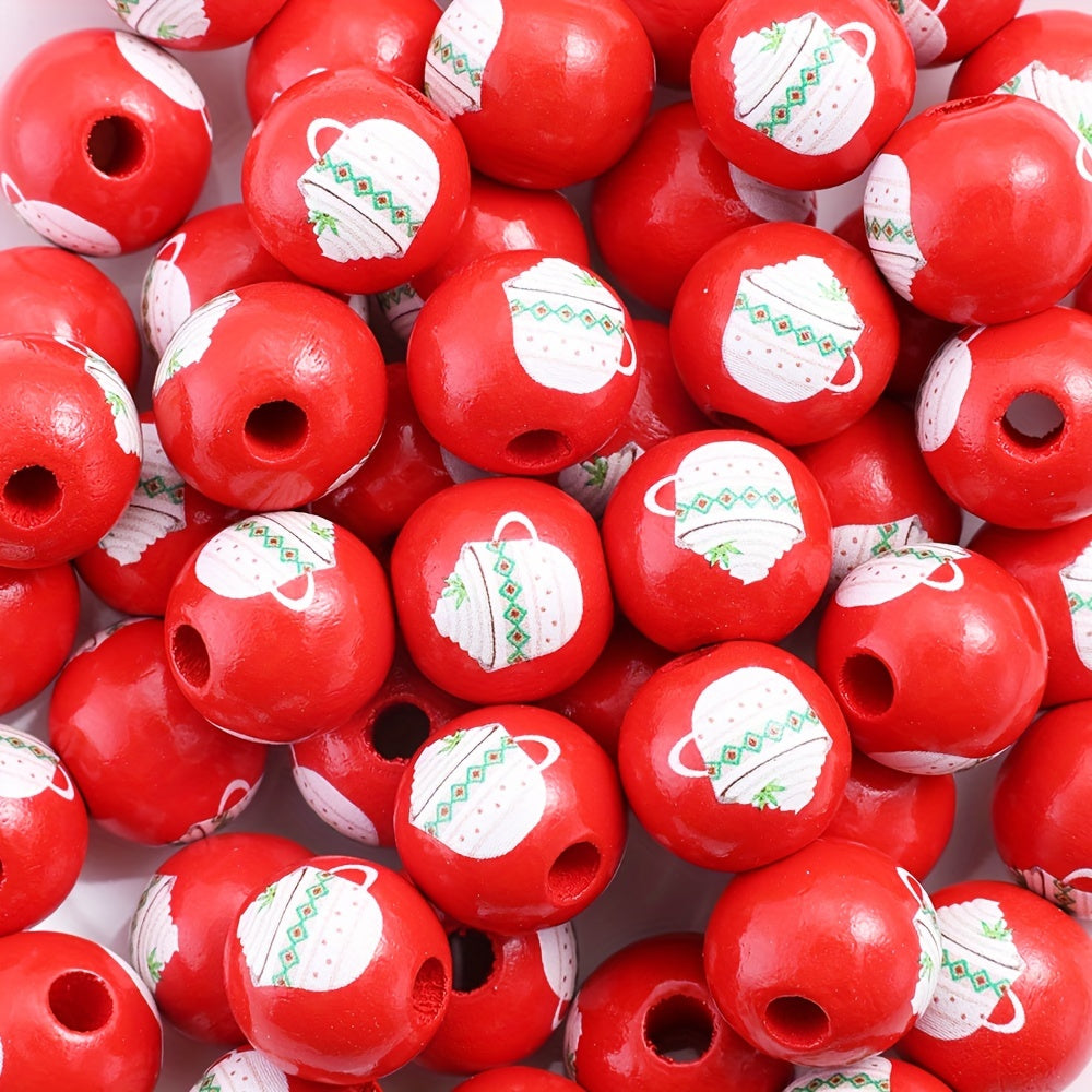 Christmas Wooden Pattern Beads