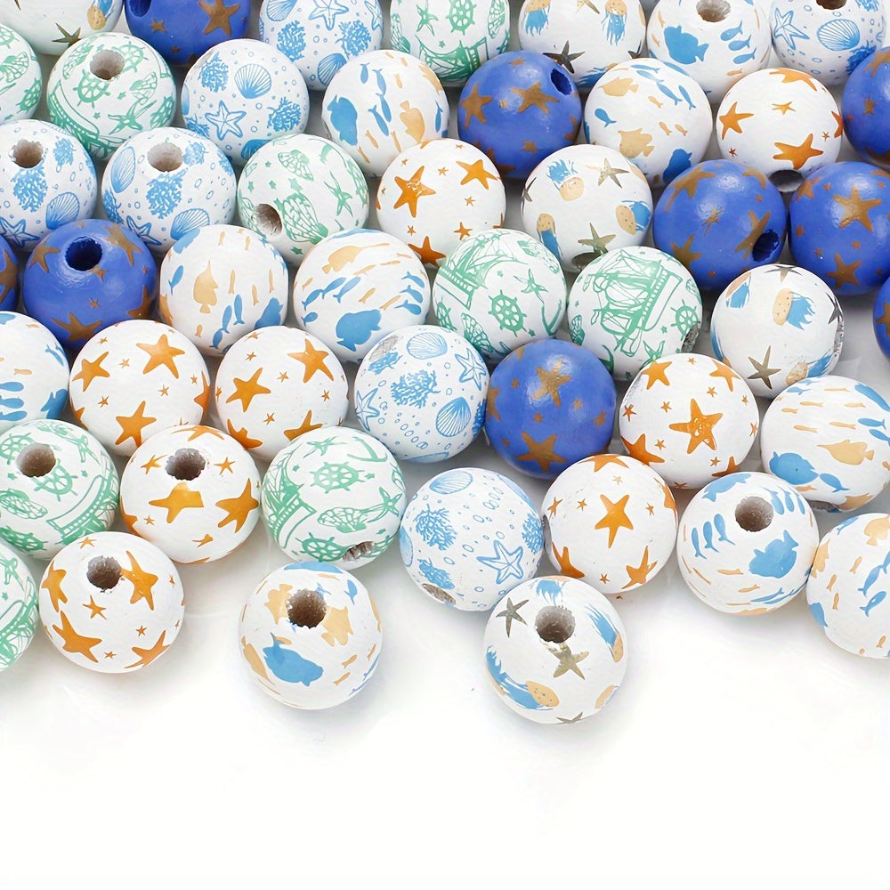 Marine-Themed Wooden Beads