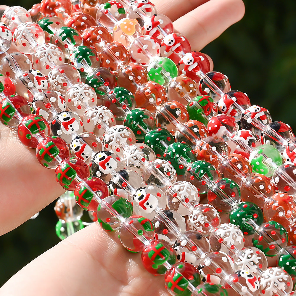 15PCS 12mm Christmas Lampwork-Style Glass Bead Set