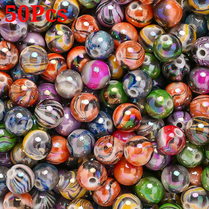 Mixed Color Waterprint Round Acrylic Beads
