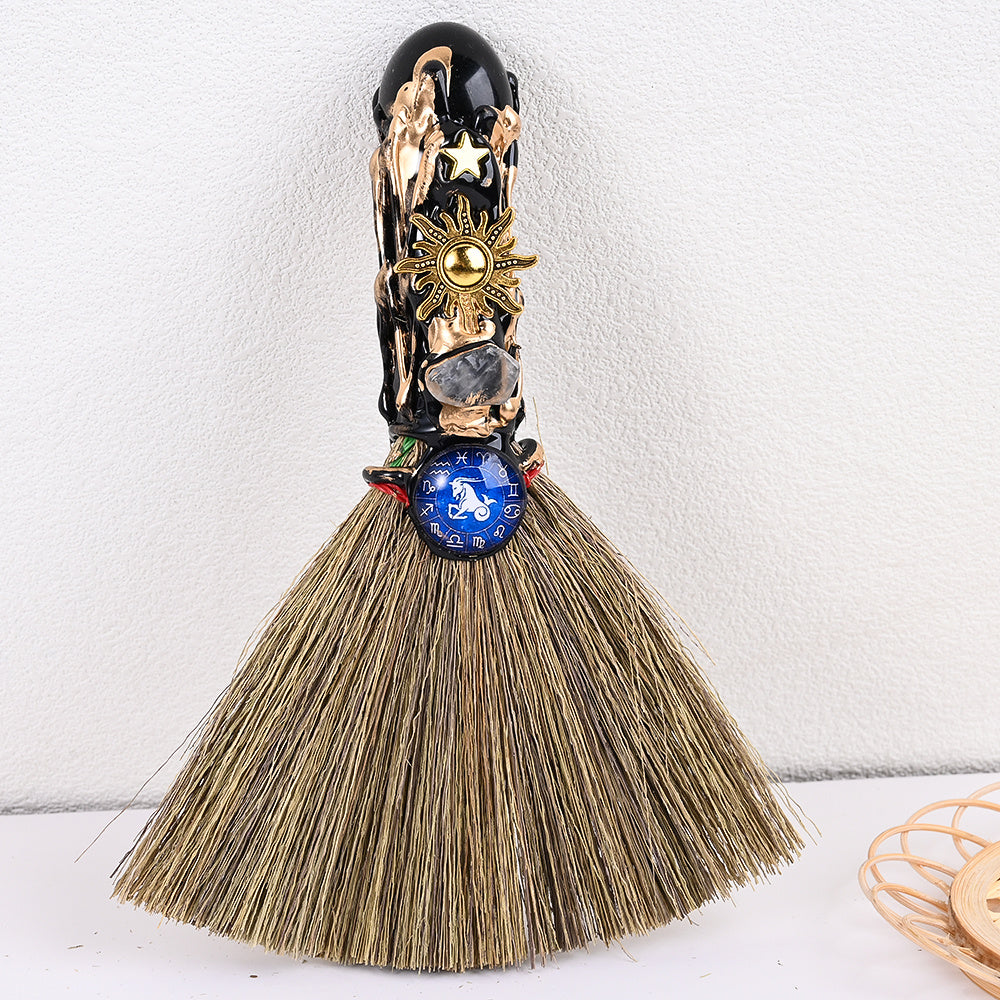 12-Piece Zodiac Broom-Shaped Alloy Charms