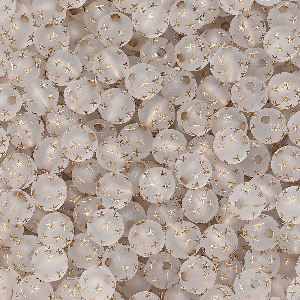 Frosted Acrylic Star Print Round Beads
