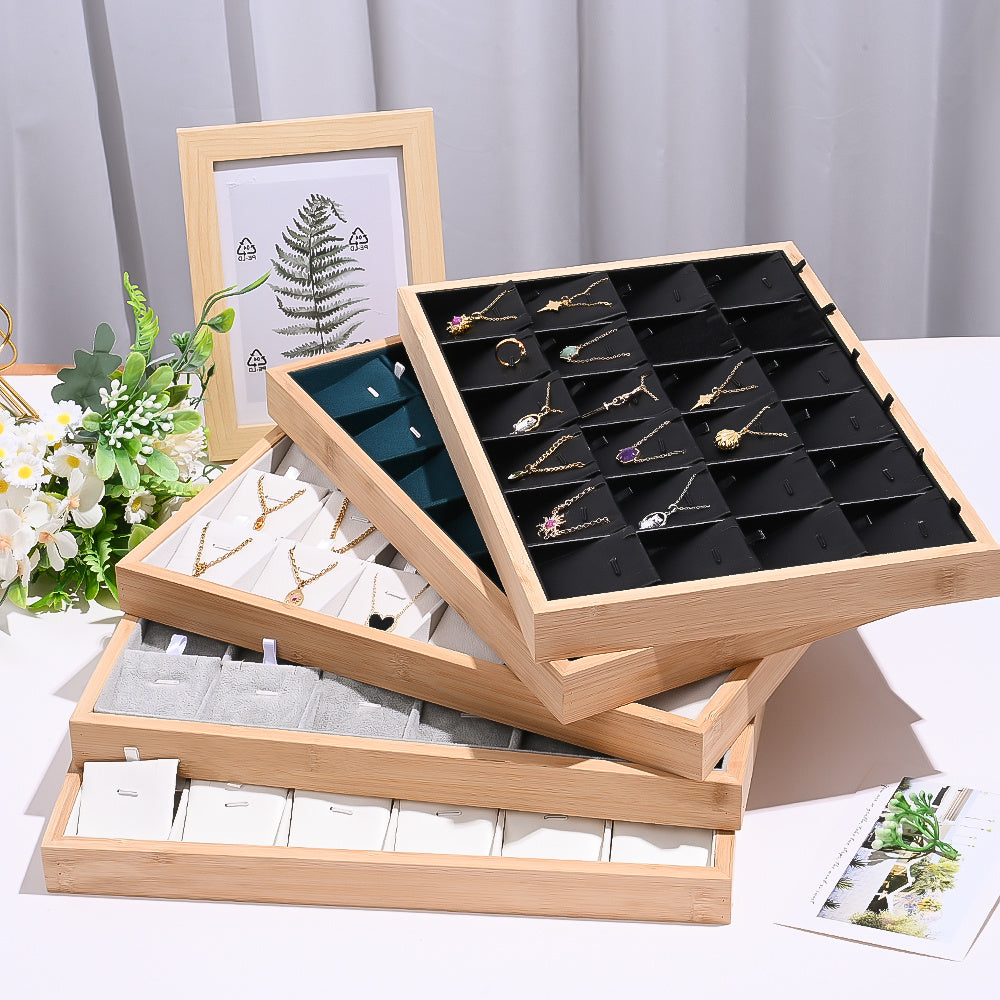 24-Grid Large Wooden Jewelry Display & Storage Box
