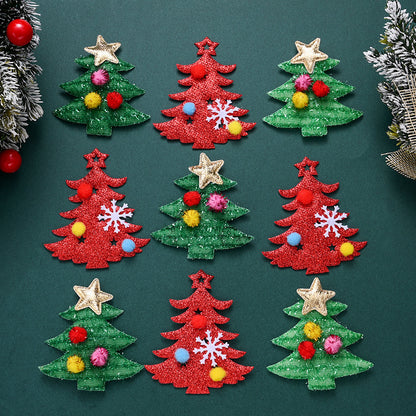10PCS 65–75mm Green & Red Christmas Fabric Appliques