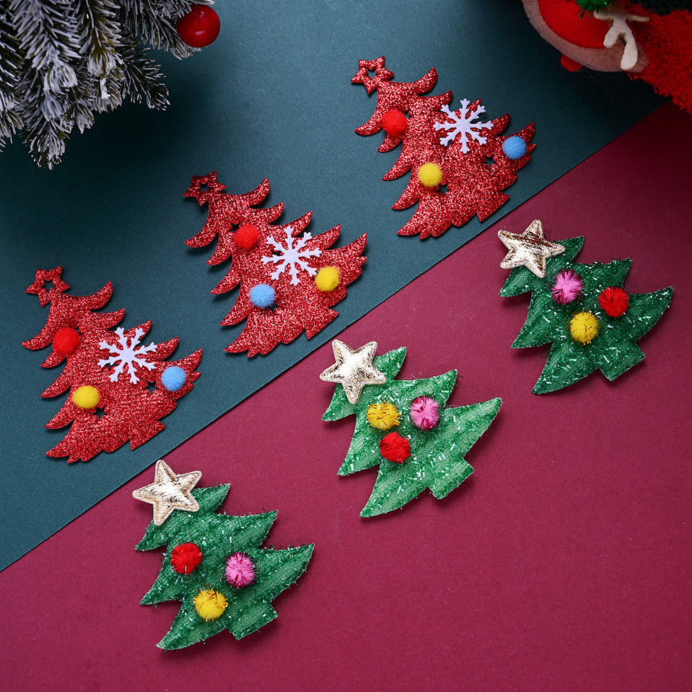 10PCS 65–75mm Green & Red Christmas Fabric Appliques