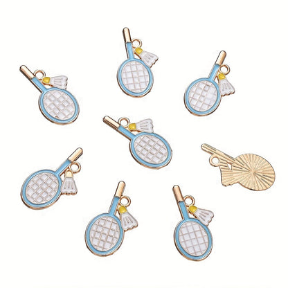 10PCS 11×22mm Colorful Badminton Racket Enamel Charm Set