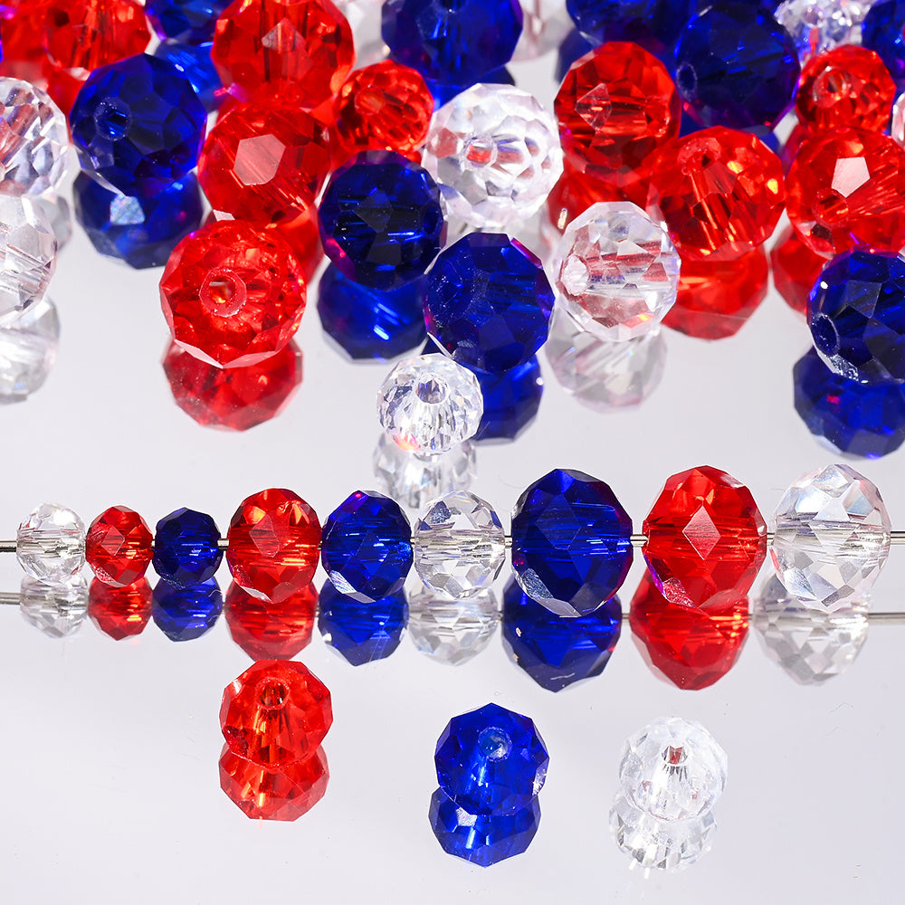 Patriotic Red White and Blue Faceted Glass Bead Set