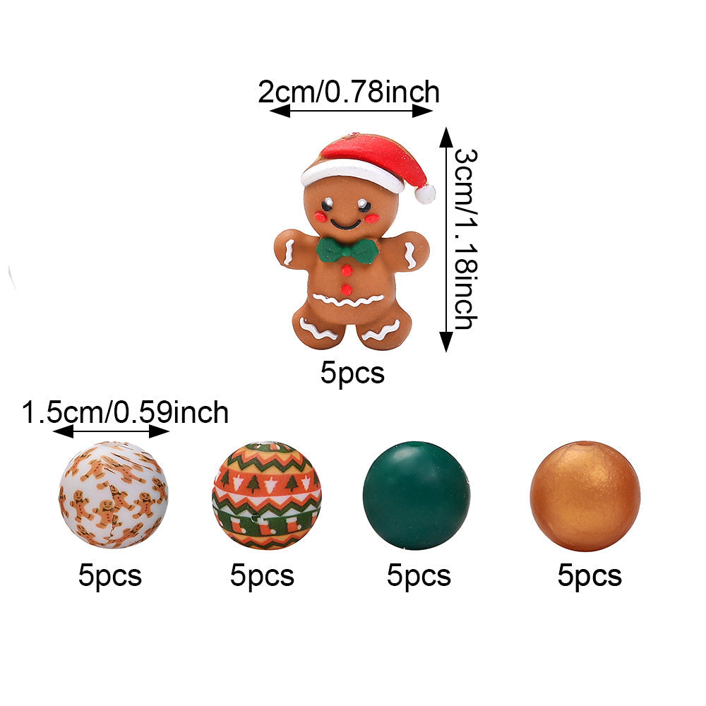 Christmas 3D Gingerbread Man Silicone Beads Set