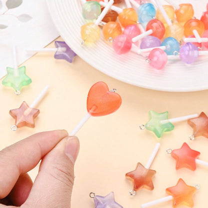 Glow-in-the-Dark Resin Lollipop Heart Star Charms