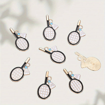 10PCS 11×22mm Colorful Badminton Racket Enamel Charm Set