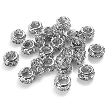 0pcs 10/12mm AlloyLarge Hole Rhinestone Spacer Beads DIY Jewelry Accessories