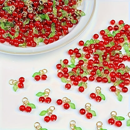 36-Piece Handmade Cherry Pendants with Gold Hooks