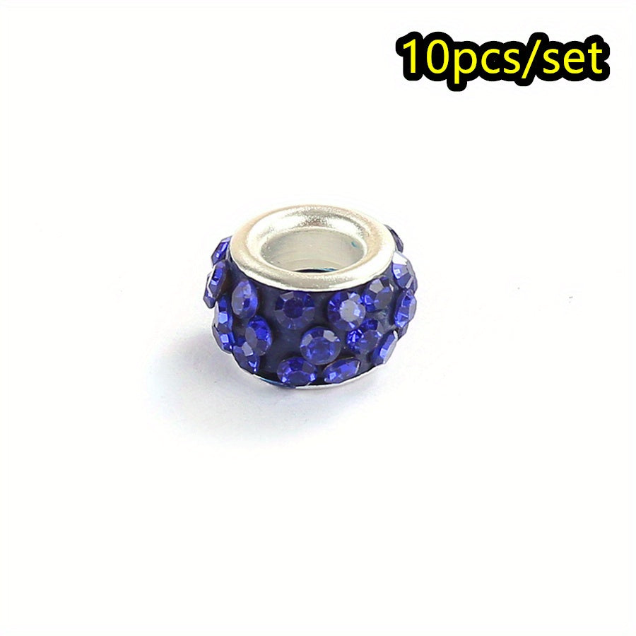 10-Piece Random Multicolor European-Style Rhinestone Large Hole Beads