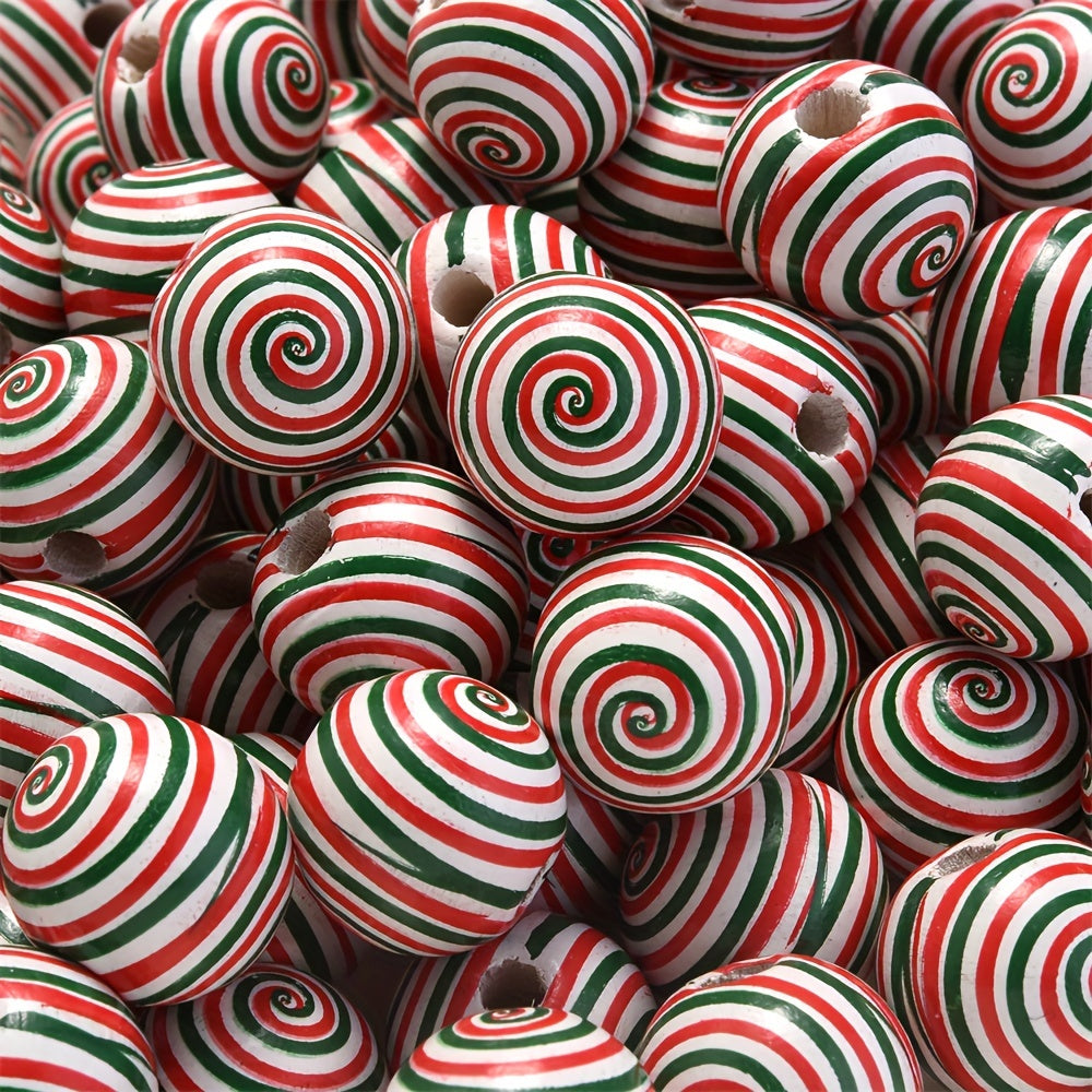 10PCS 16mm Striped Pattern Wooden Bead Set