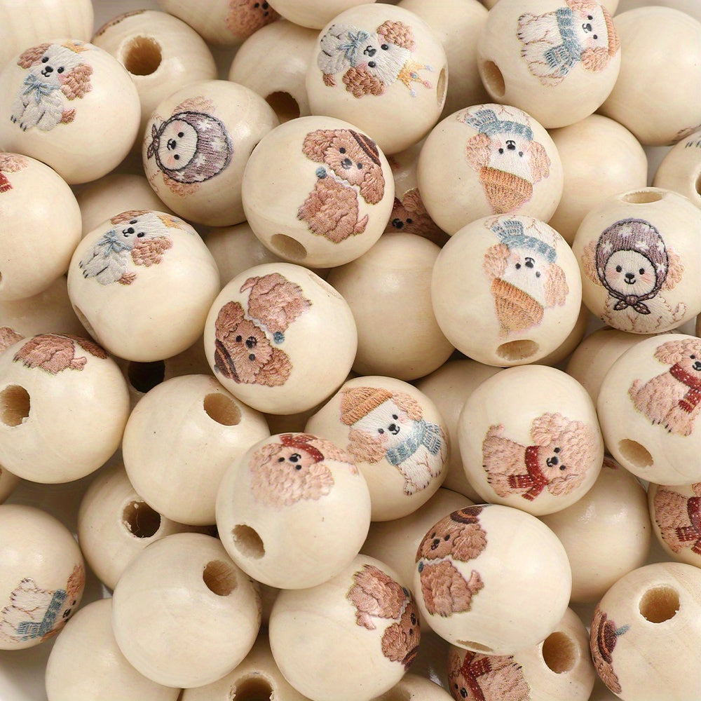 Puppy Pattern Wooden Beads