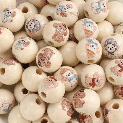 Puppy Pattern Wooden Beads