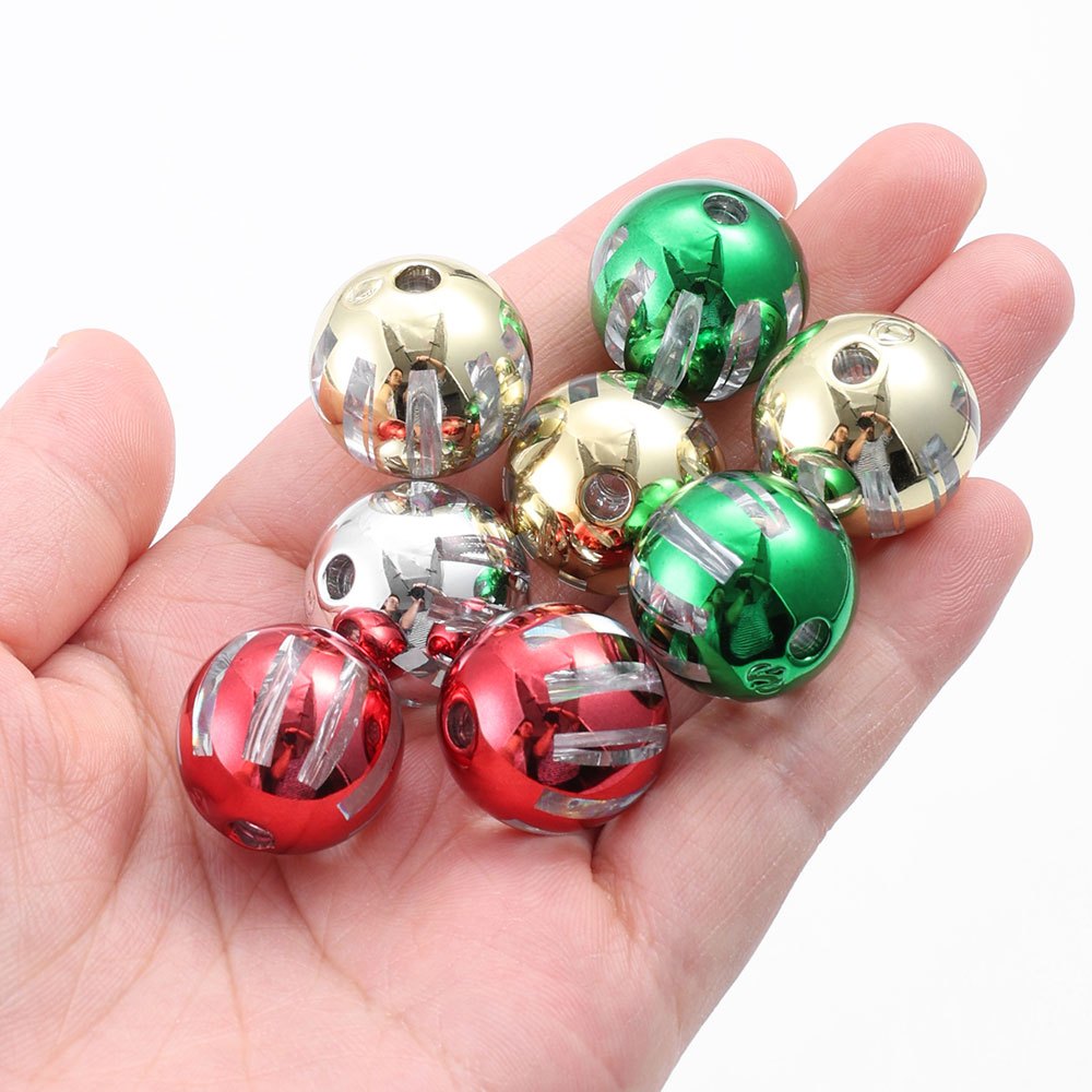 Christmas Striped Acrylic Round Beads