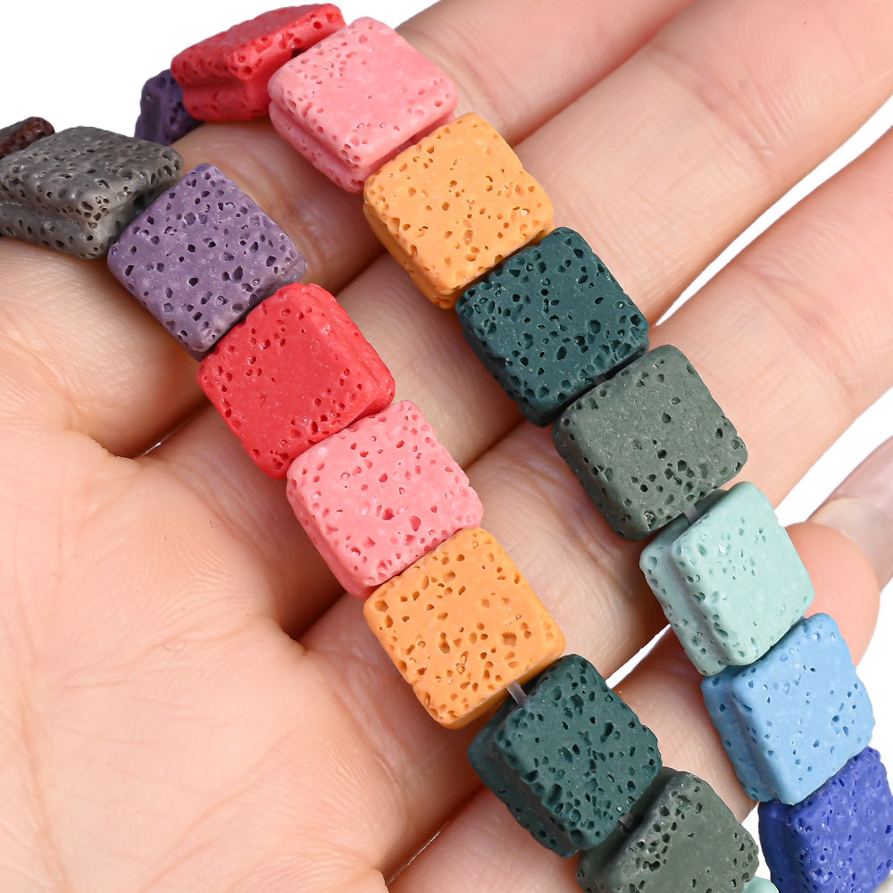 38PCS 10×10mm Square Volcanic Stone Bead Set