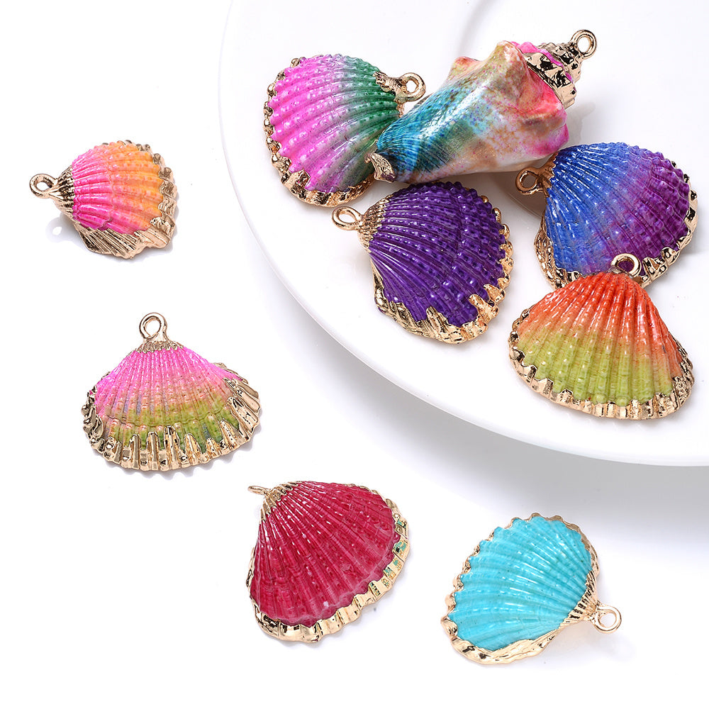 Colorful Gold-Trimmed Shell Pendant Charms
