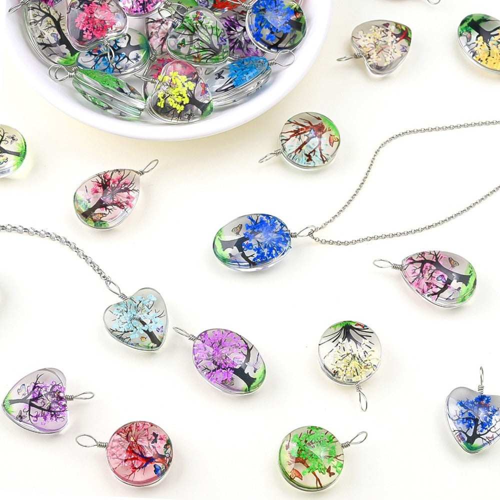 16-Piece Dried Flower Glass Pendant Charms