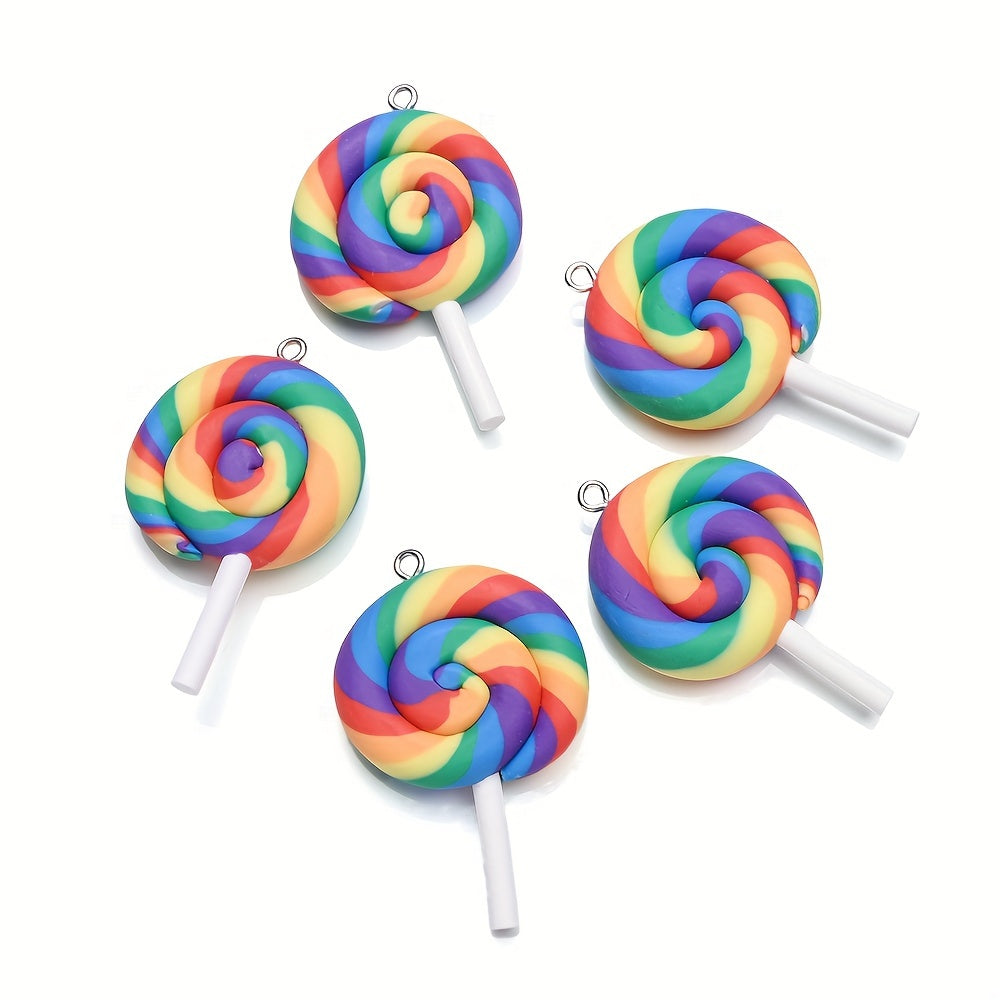 10PCS 29×49mm Rainbow Lollipop Soft Clay Pendant Set