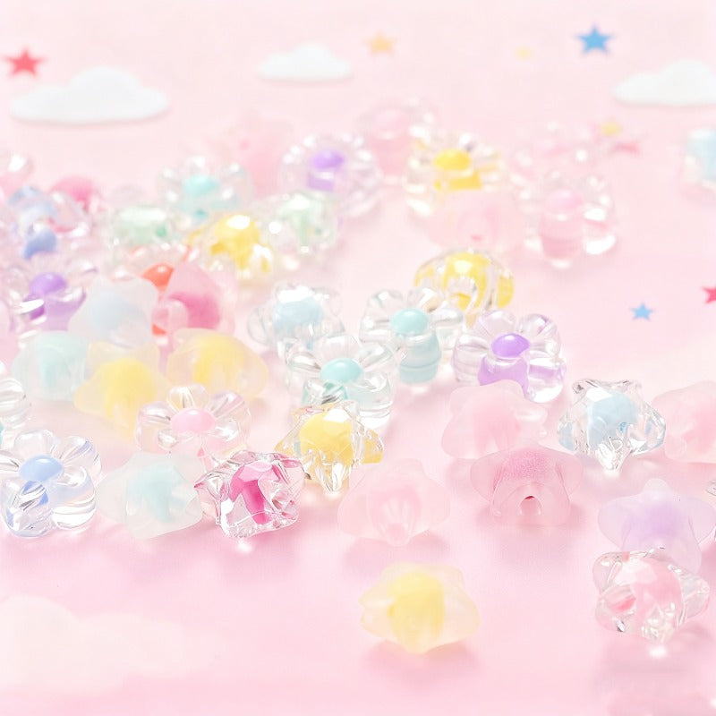 30/50pcs 11/12mm Translucent Floral Star-Shaped Acrylic Beads