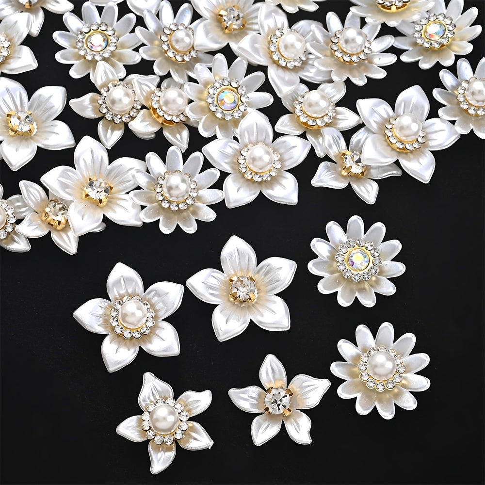 White Flower Acrylic Pearl Flatback Embellishments