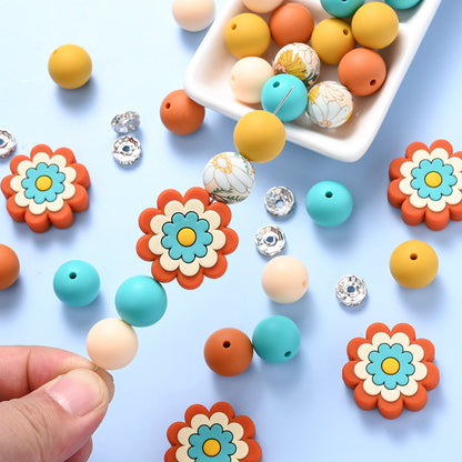 70pcs Flower Silicone Rhinestone Spacer Beads Set