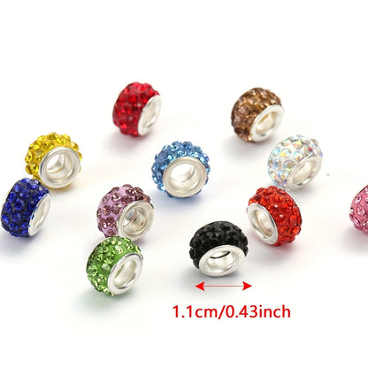 10-Piece Random Multicolor European-Style Rhinestone Large Hole Beads