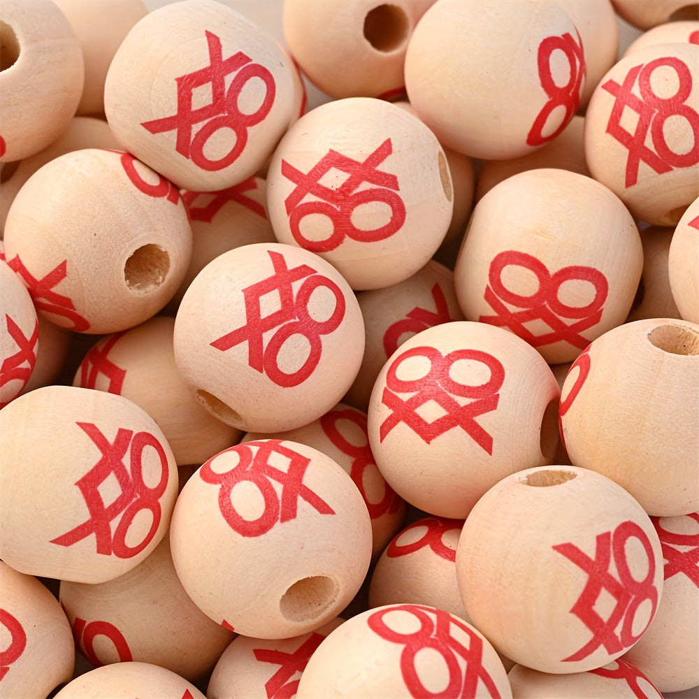 10PCS 16mm Red Kiss & Love Wooden Bead Set
