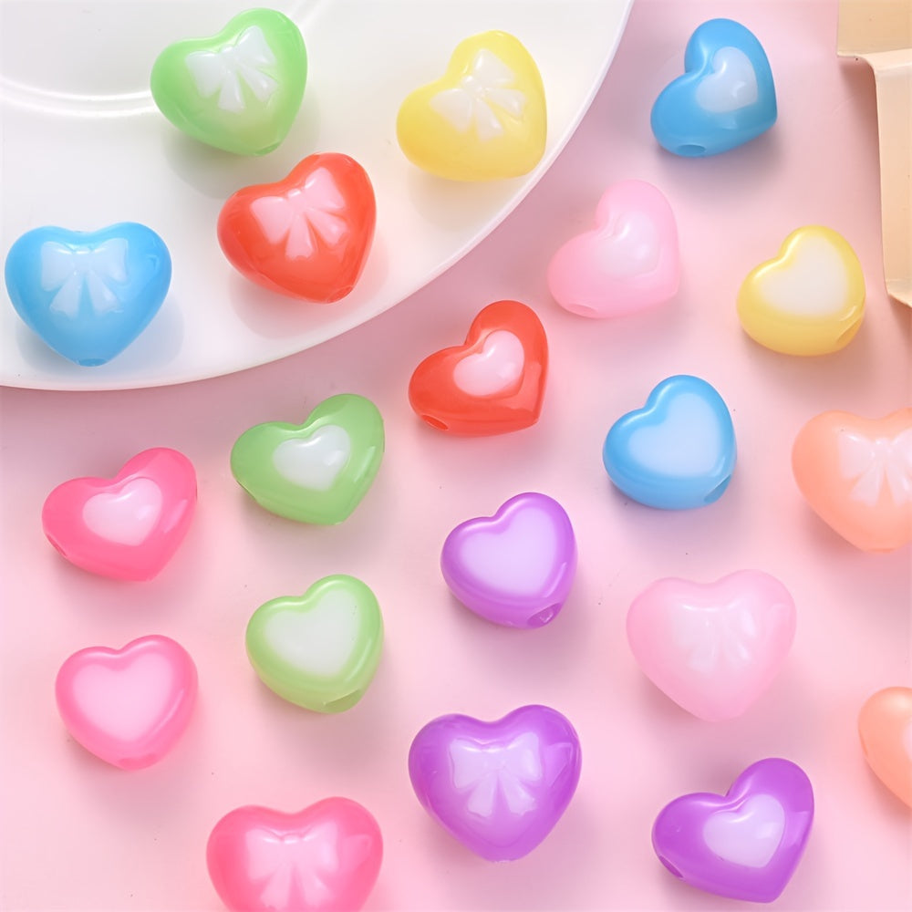 Heart Bow Pattern Acrylic Beads