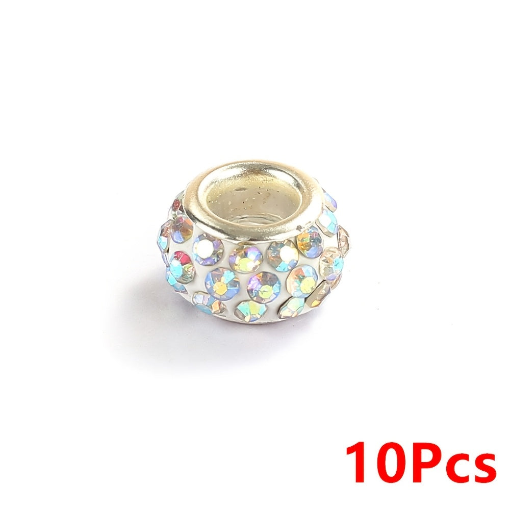 10-Piece Random Multicolor European-Style Rhinestone Large Hole Beads