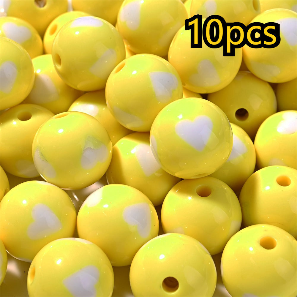 10pcs 16mm Mixed Color Acrylic Heart Pattern Round Beads