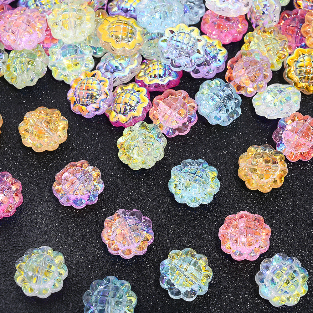 20PCS 15mm Transparent AB Sunflower Glass Jelly Spacer Beads