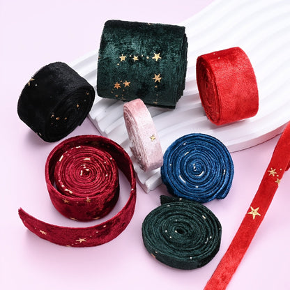 1m 25mm Gold Star Velvet Double-Sided Ribbon