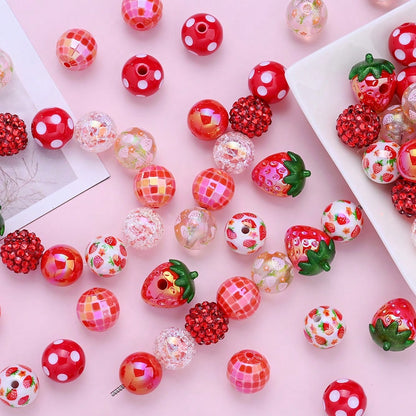 20/40PCS 16mm Shiny Red Strawberry Acrylic Bead Set