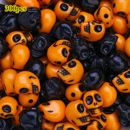 300pcs 9x12mm Halloween Skull Acrylic Beads Orange Black Small Goth Skull