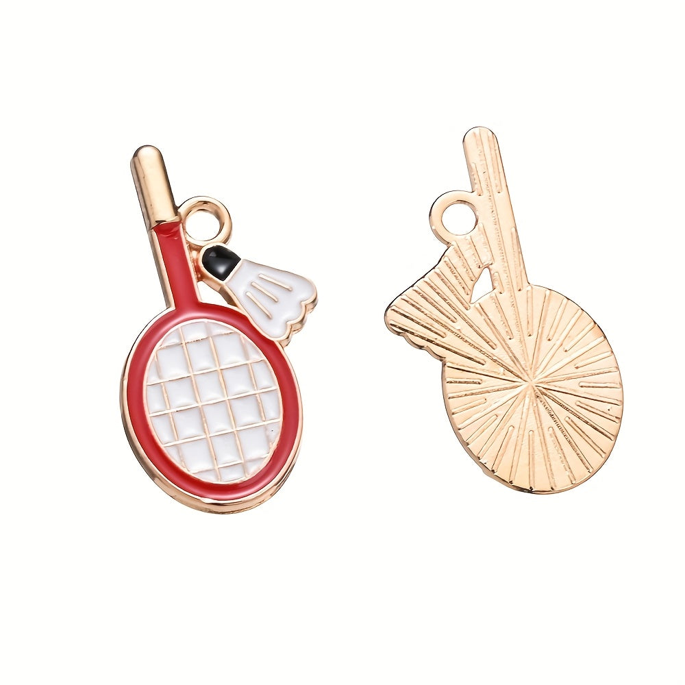 10PCS 11×22mm Colorful Badminton Racket Enamel Charm Set