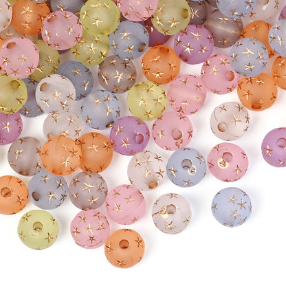 Frosted Acrylic Star Print Round Beads