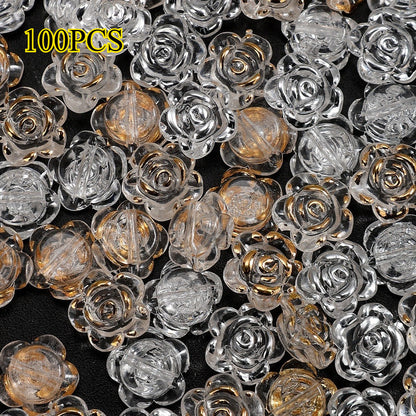100pcs 12mm Clear Rose Acrylic Beads