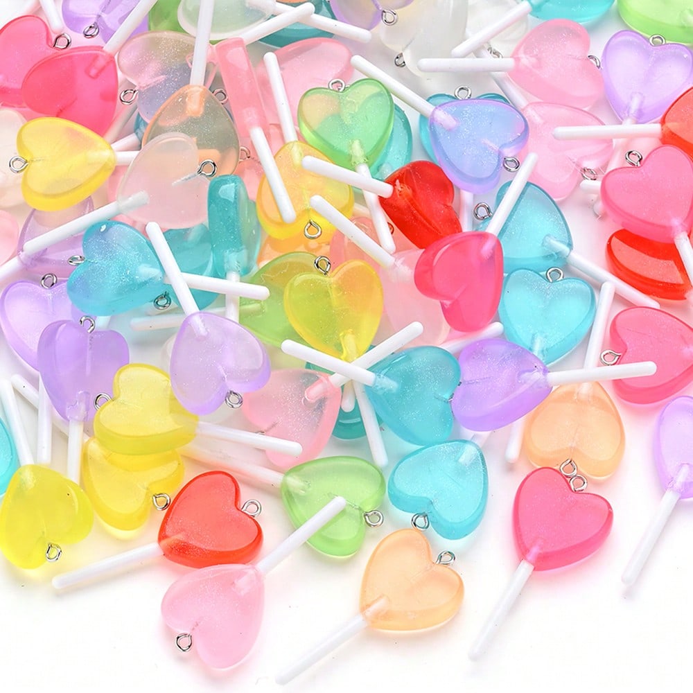 Glow-in-the-Dark Resin Lollipop Heart Star Charms