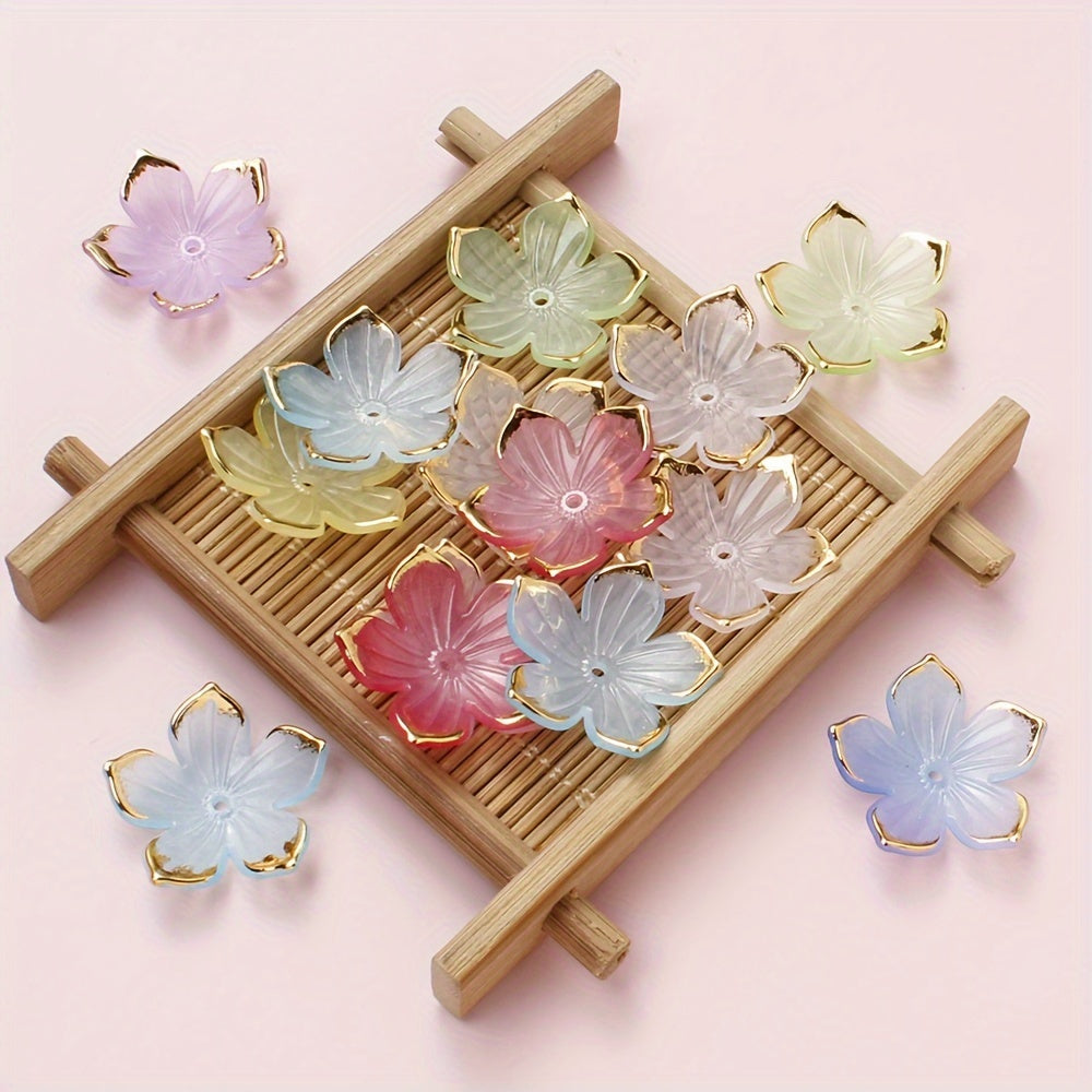 50PCS Gold-Edged Five-Petal Acrylic Flower Bead Set
