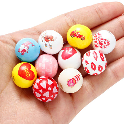 Valentine’s Day Printed Wooden Beads