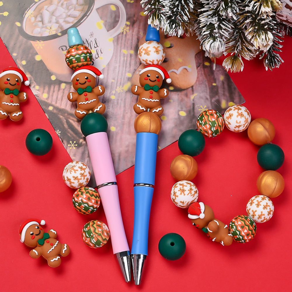 Christmas 3D Gingerbread Man Silicone Beads Set